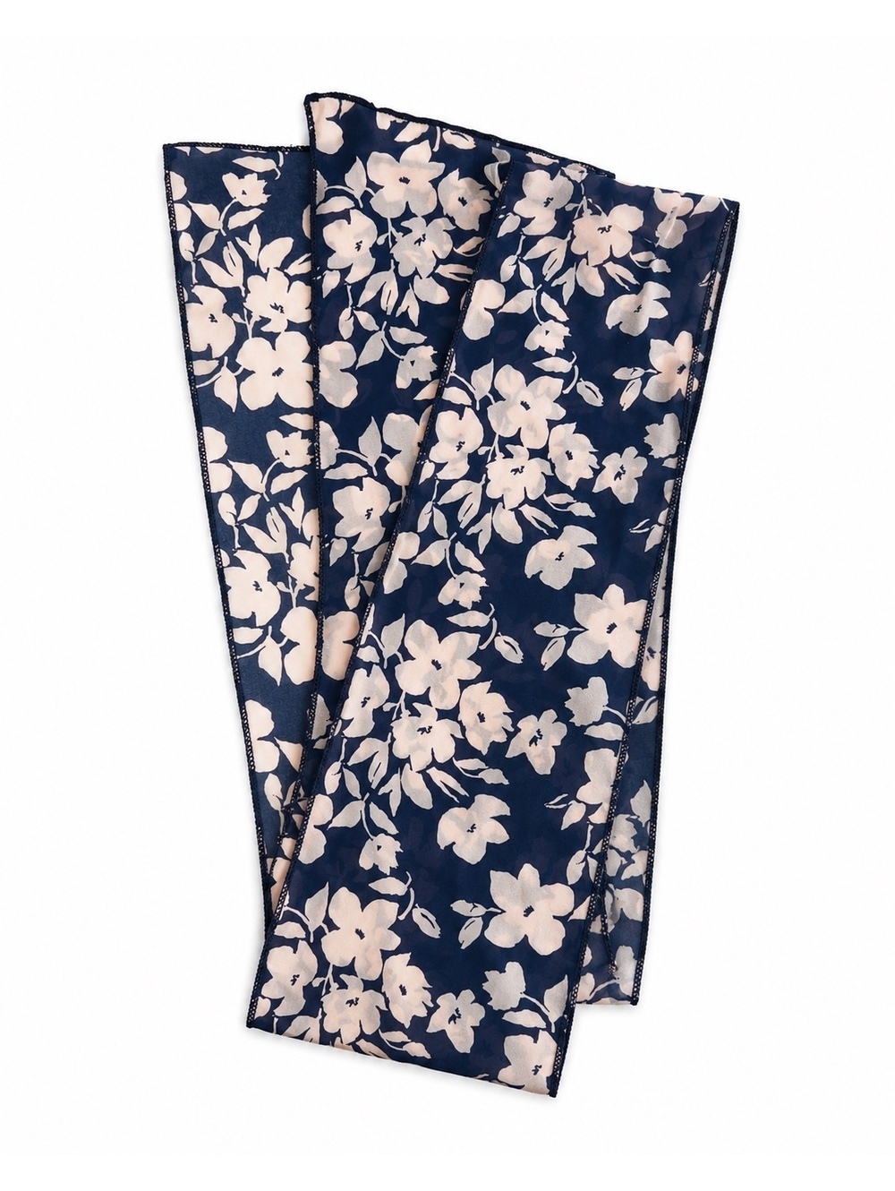 Navy & Pale Pink Floral Lightweight Scarf 67” x 8” - Picture 3 of 6